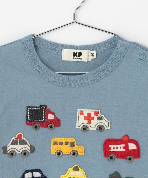 KP / ケーピー Tシャツ | 車アップリケ×裾チェック 長袖Tシャツ | 詳細2