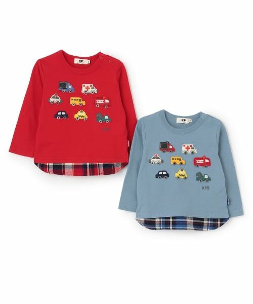 KP / ケーピー Tシャツ | 車アップリケ×裾チェック 長袖Tシャツ | 詳細8