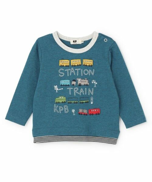 KP / ケーピー Tシャツ | 電車アップリケ 長袖Tシャツ（ブルー）