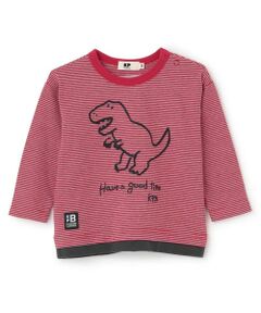 KP / ケーピー Tシャツ | 恐竜刺しゅう×エルボーパッチ ミジンボーダー長T