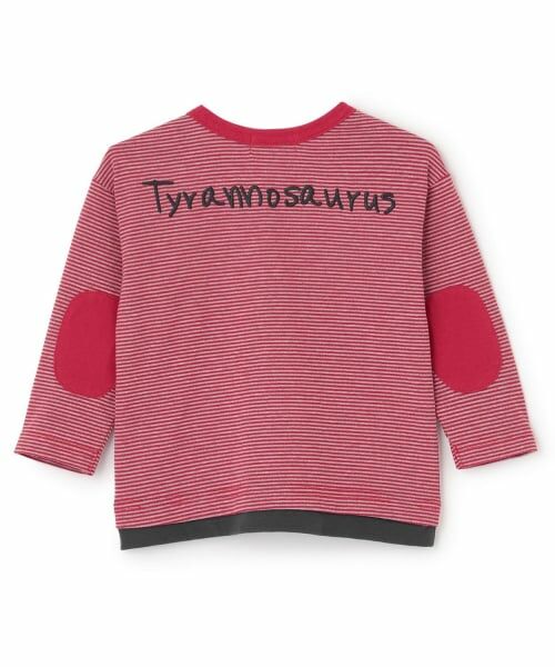 KP / ケーピー Tシャツ | 恐竜刺しゅう×エルボーパッチ ミジンボーダー長T | 詳細1