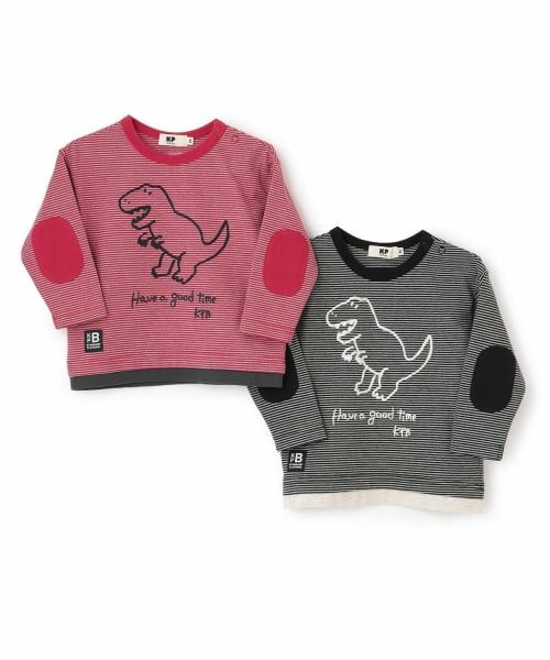 KP / ケーピー Tシャツ | 恐竜刺しゅう×エルボーパッチ ミジンボーダー長T | 詳細10