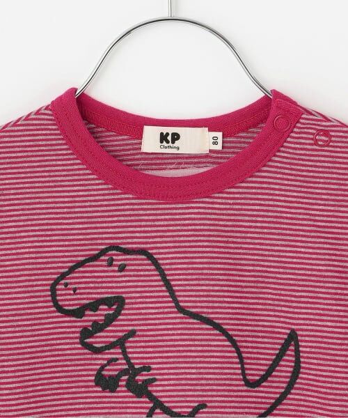 KP / ケーピー Tシャツ | 恐竜刺しゅう×エルボーパッチ ミジンボーダー長T | 詳細2