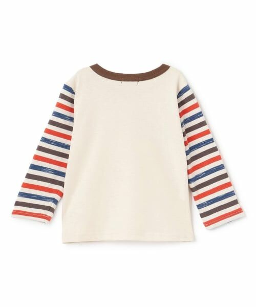 KP / ケーピー Tシャツ | 恐竜アップリケ×袖ボーダー 長袖Tシャツ | 詳細1