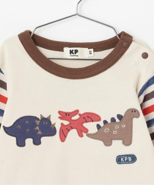 KP / ケーピー Tシャツ | 恐竜アップリケ×袖ボーダー 長袖Tシャツ | 詳細2
