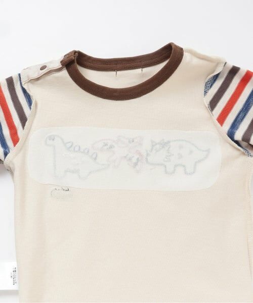 KP / ケーピー Tシャツ | 恐竜アップリケ×袖ボーダー 長袖Tシャツ | 詳細3