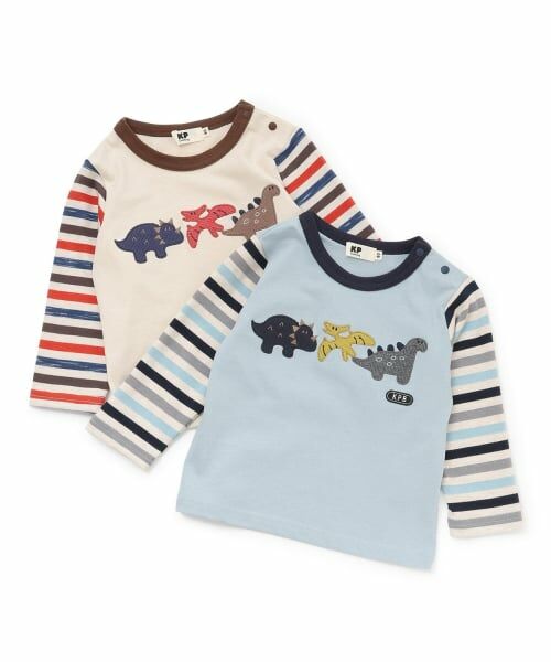 KP / ケーピー Tシャツ | 恐竜アップリケ×袖ボーダー 長袖Tシャツ | 詳細6