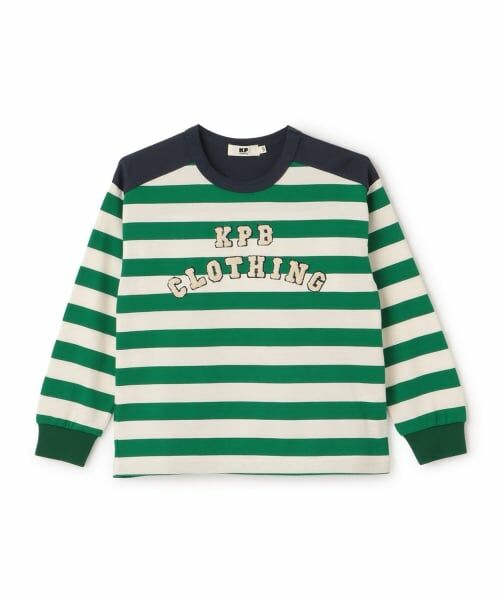 KP / ケーピー Tシャツ | サガラロゴ刺シュウ ボーダー長袖Tシャツ（グリーン）