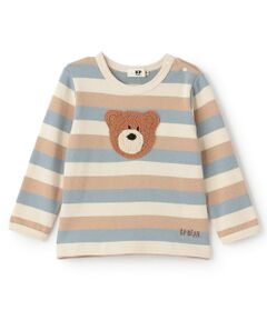 KP / ケーピー Tシャツ | クマ編モチーフ マルチボーダー長袖Tシャツ