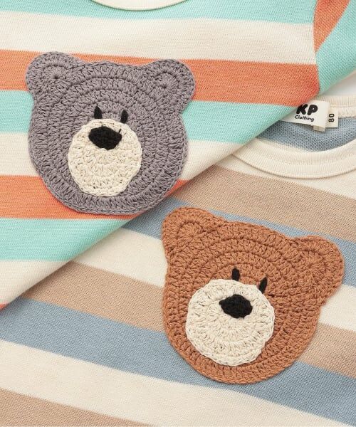 KP / ケーピー Tシャツ | クマ編モチーフ マルチボーダー長袖Tシャツ | 詳細3