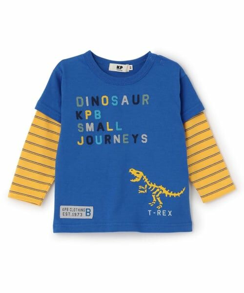 KP / ケーピー Tシャツ | 恐竜刺しゅう レイヤード風長袖Tシャツ(ブルー)