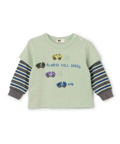KP / ケーピー Tシャツ | 車アップリケ レイヤード風長袖Tシャツ