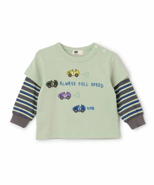 KP / ケーピー Tシャツ | 車アップリケ レイヤード風長袖Tシャツ(ミント)