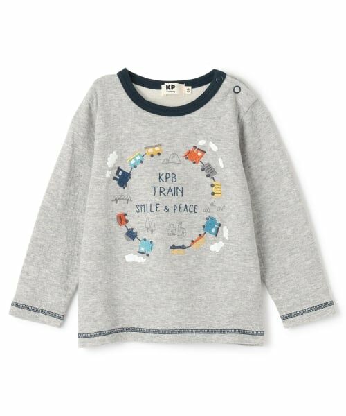 KP / ケーピー Tシャツ | 電車刺シュウ 接結長袖Tシャツ（トップ グレー）