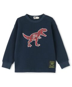 KP / ケーピー Tシャツ | チェック恐竜アップリケ ワッフル長袖Tシャツ