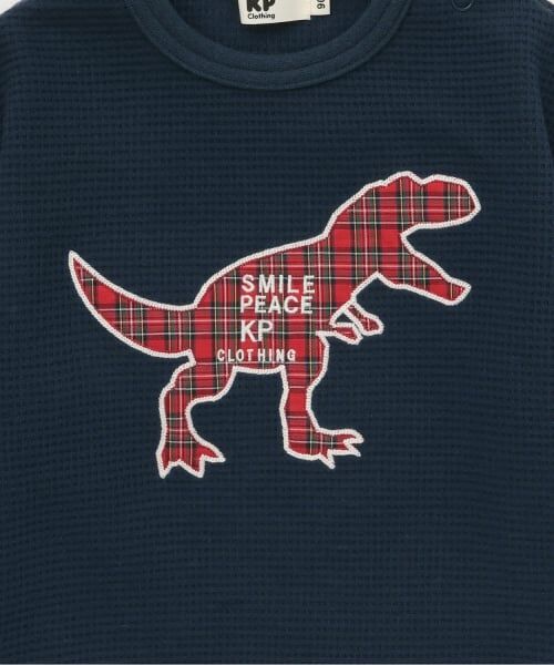 KP / ケーピー Tシャツ | チェック恐竜アップリケ ワッフル長袖Tシャツ | 詳細3