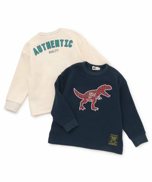 KP / ケーピー Tシャツ | チェック恐竜アップリケ ワッフル長袖Tシャツ | 詳細7