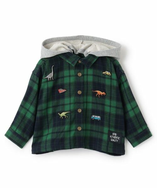 KP / ケーピー シャツ・ブラウス | フーデット チェックシャツ（グリーン）
