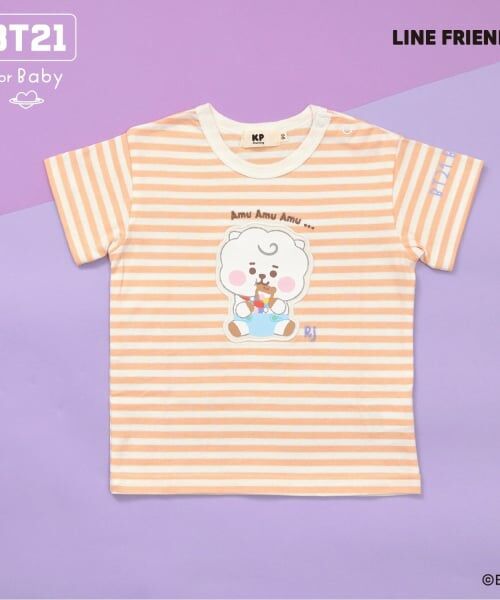 KP / ケーピー Tシャツ | 【BT21】アップリケボーダー半袖Tシャツ（オレンジ）