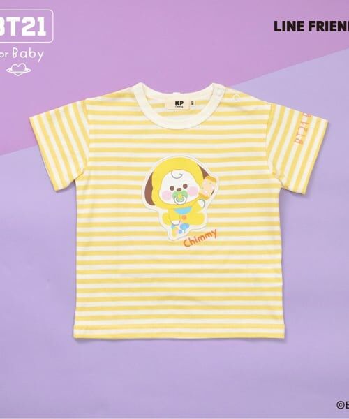 KP / ケーピー Tシャツ | 【BT21】アップリケボーダー半袖Tシャツ（黄）