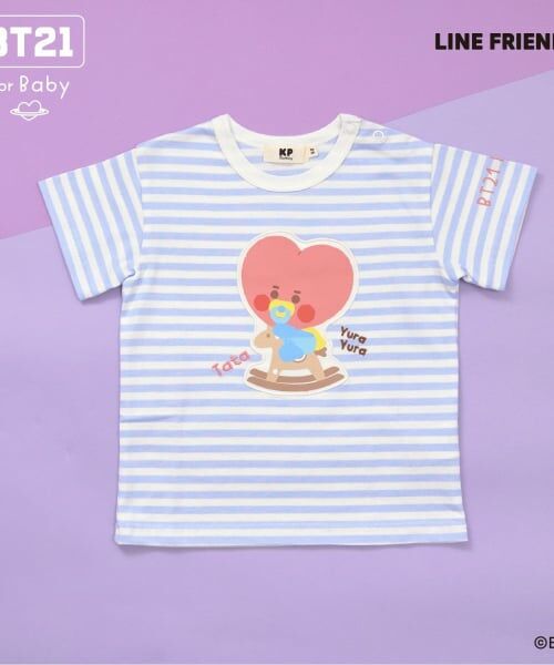 KP / ケーピー Tシャツ | 【BT21】アップリケボーダー半袖Tシャツ（ブルー）