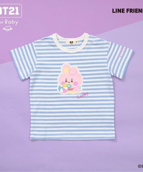 KP / ケーピー Tシャツ | 【BT21】アップリケボーダー半袖Tシャツ（サックス）