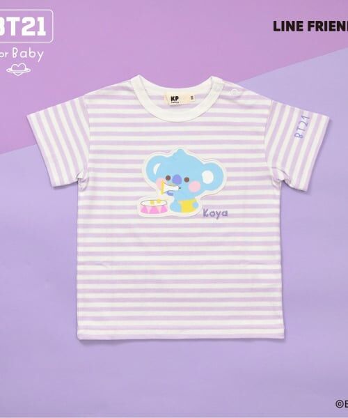 KP / ケーピー Tシャツ | 【BT21】アップリケボーダー半袖Tシャツ（パープル）