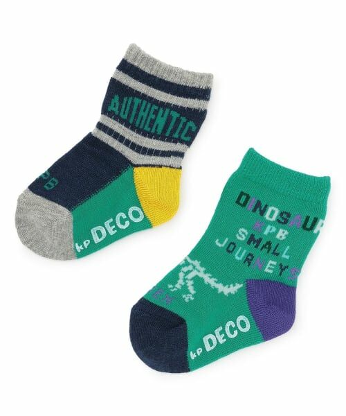 KP / ケーピー ソックス | 恐竜・ライン 2Pソックス（グリーン）