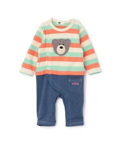 KP / ケーピー ロンパース | クマ編モチーフ マルチボーダー×杢裏毛 カバーオール