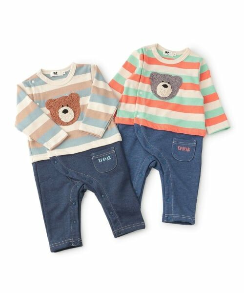 KP / ケーピー ロンパース | クマ編モチーフ マルチボーダー×杢裏毛 カバーオール | 詳細10