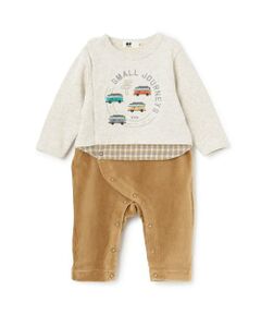 KP / ケーピー ロンパース | 車刺しゅう 裏毛×ニットコール カバーオール