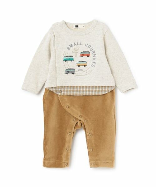 KP / ケーピー ロンパース | 車刺しゅう 裏毛×ニットコール カバーオール（オートミール）