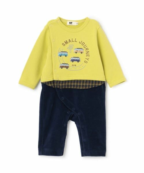 KP / ケーピー ロンパース | 車刺しゅう 裏毛×ニットコール カバーオール（黄）