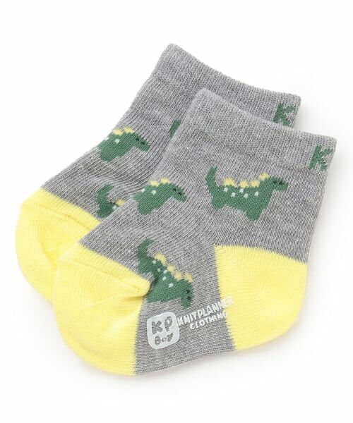 KP / ケーピー ベビー・キッズウエア | 恐竜 BABYソックス（トップ グレー）