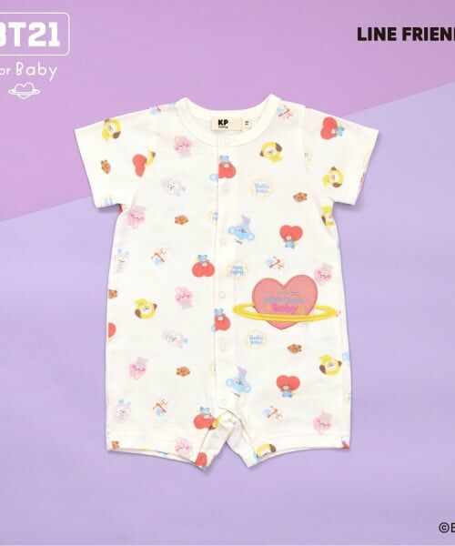 KP / ケーピー ロンパース | 【BT21】アップリケ 総柄ショートオール（オフ ホワイト）