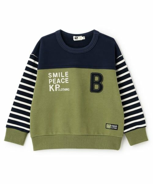 KP / ケーピー スウェット | 袖ボーダー配色 トレーナー（カーキ）
