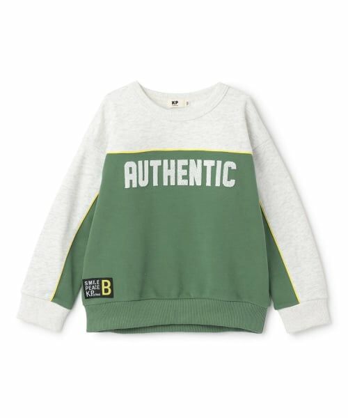 KP / ケーピー スウェット | 胸切り替えバイカラー トレーナー（カーキ）
