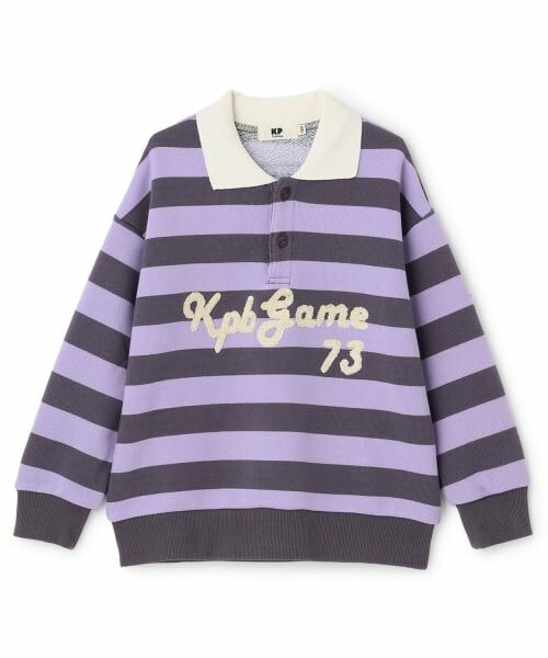 KP / ケーピー スウェット | 衿付き ボーダー裏毛トレーナー（パープル）