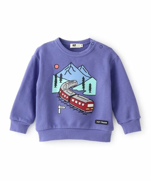 KP / ケーピー スウェット | 電車サガラ刺シュウ トレーナー 【吸湿発熱】（ブルー）