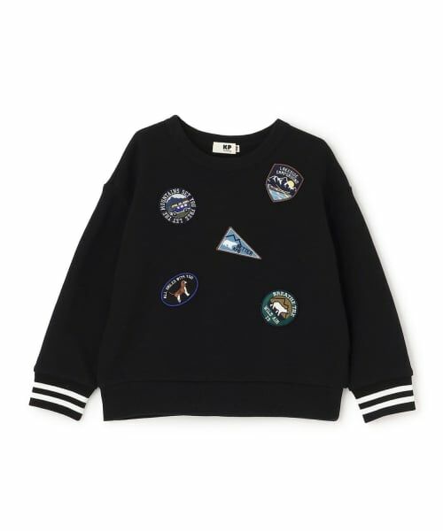 KP / ケーピー スウェット | ワッペン 裏毛トレーナー 【吸湿発熱】（黒）