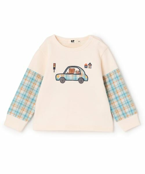 KP / ケーピー スウェット | 先染チェック車アップリケ 裏毛トレーナー（オフ ホワイト）