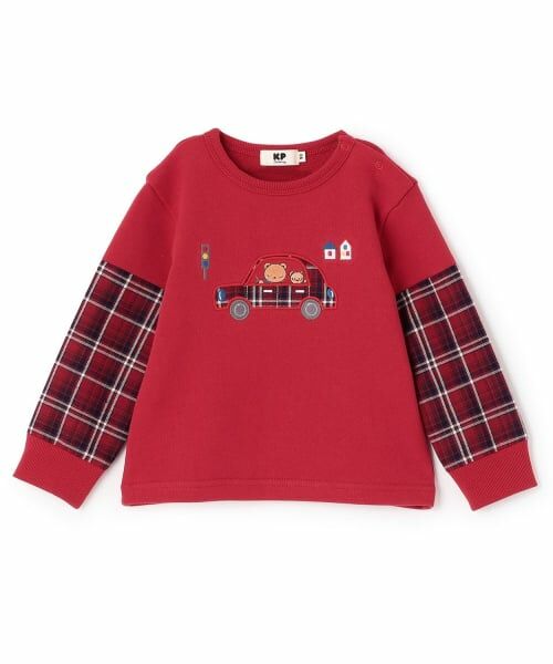 KP / ケーピー スウェット | 先染チェック車アップリケ 裏毛トレーナー（赤）