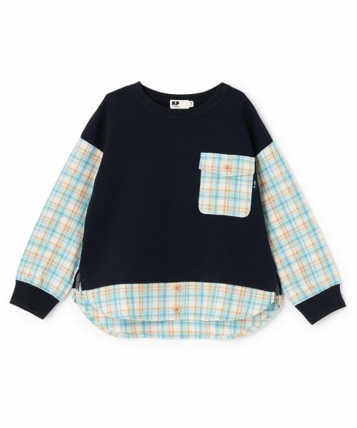 KP / ケーピー スウェット | 先染チェック×裏毛 ポケットトレーナー（紺）