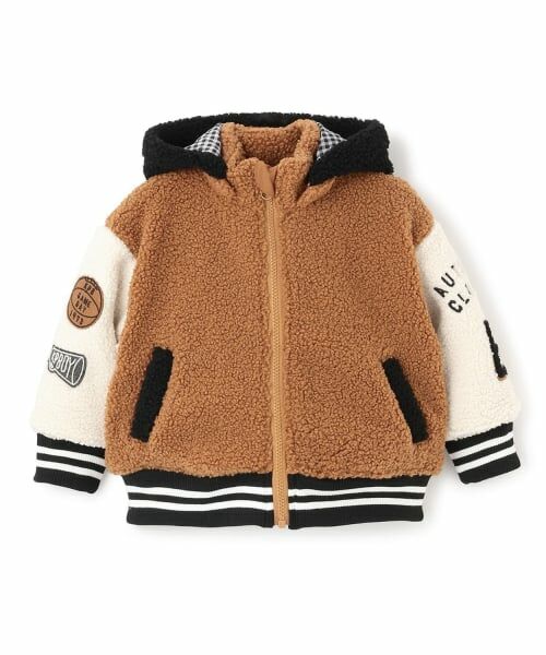 KP / ケーピー ブルゾン | フーデット 袖配色 ボアジャケット（キャメル）