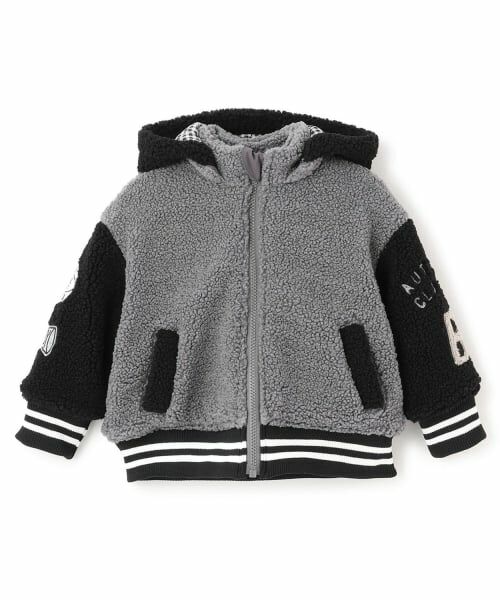 KP / ケーピー ブルゾン | フーデット 袖配色 ボアジャケット（グレー）