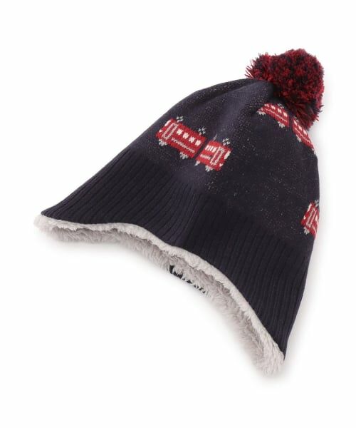 KP / ケーピー ニットキャップ | 電車柄 耳当て付きニット帽（紺）