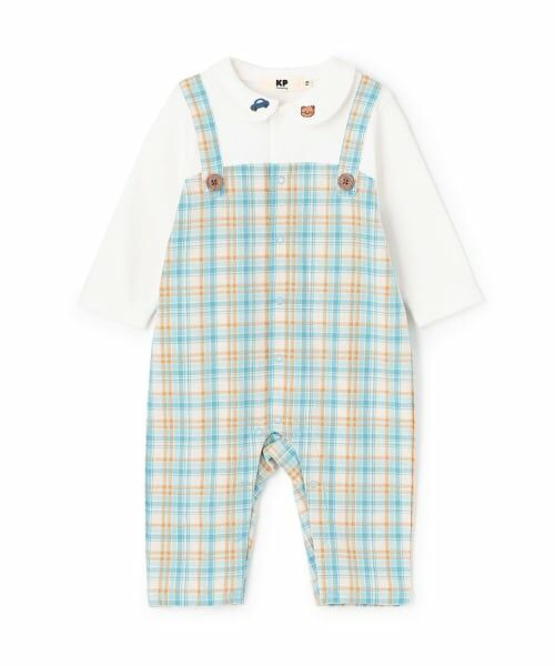 KP / ケーピー ロンパース | 先染チェック レイヤード風カバーオール（サックス）