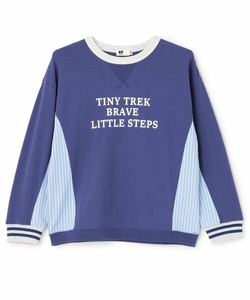 KP / ケーピー Tシャツ | ストライプづかい長袖Tシャツ（紺）