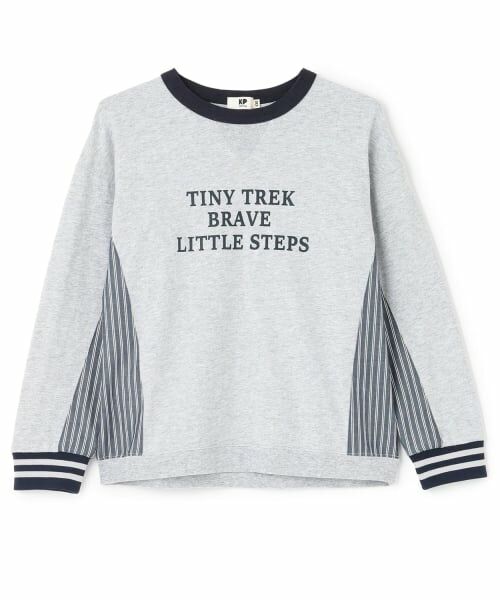 KP / ケーピー Tシャツ | ストライプづかい長袖Tシャツ（トップ グレー）