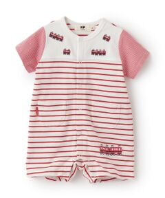 KP / ケーピー ロンパース | 電車刺しゅう ボーダー柄 ショートオール